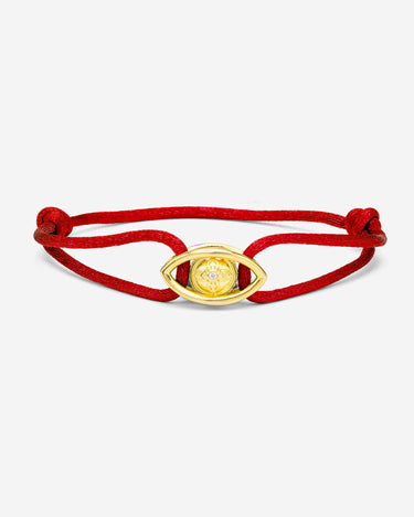 Emerald Guardian Rood armband met 18K goudkleurig oog en zirconia steen, handgemaakte sieraden